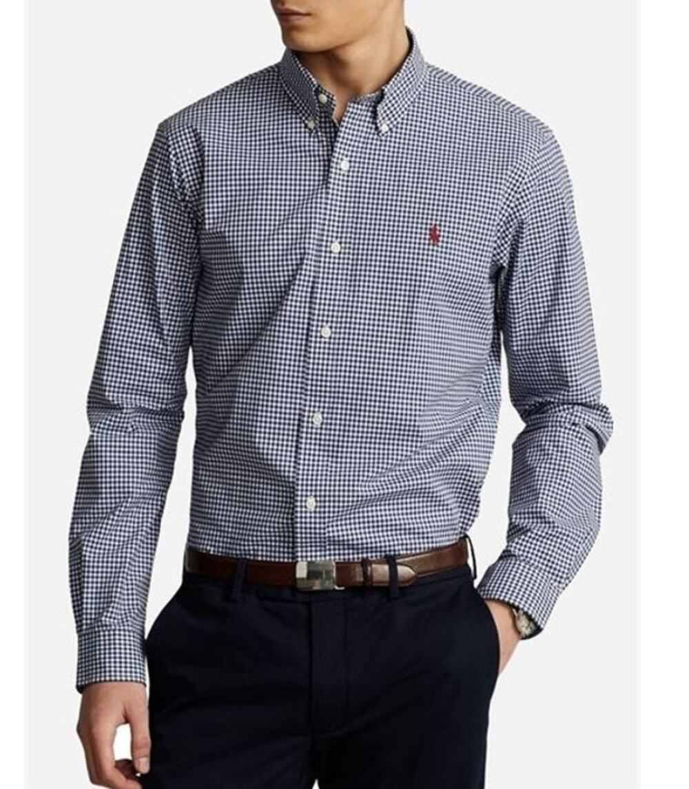 Ralph Lauren Mens Gingham Button Down Shirt Size XL Blue Preppy Ivy League Work